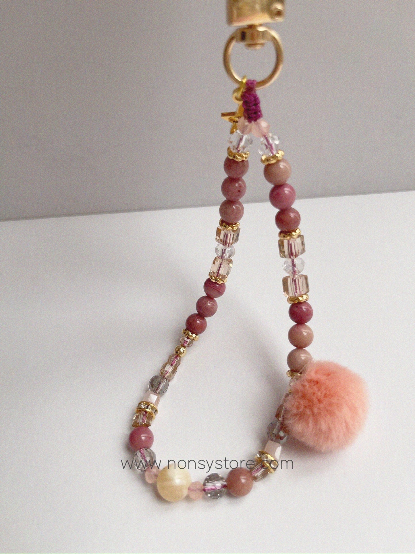 Blush & Gold Luxe Wristlet & Phone Charm w/ Claw