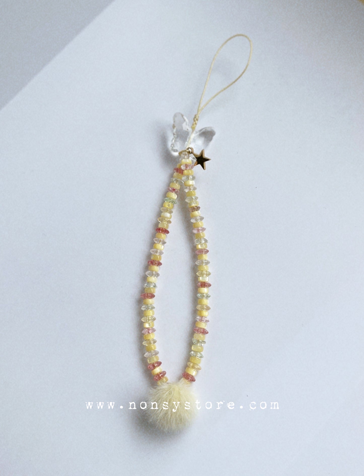 Lemon Butterfly Phone Charm - w/ Yellow Furball