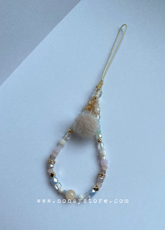 Blush Pearl & Soft Pom-Pom Furball Phone Charm