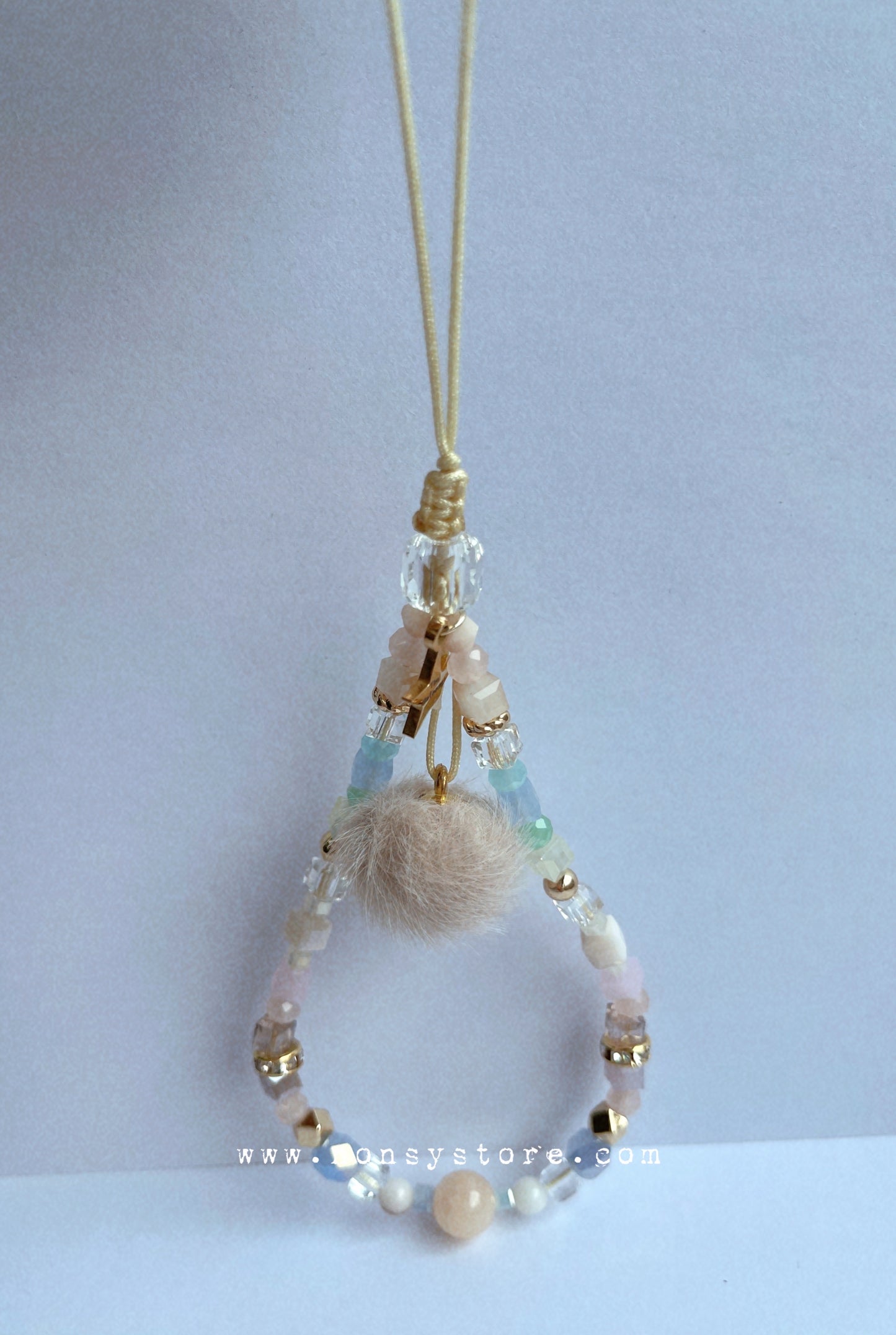 Blush Pearl & Soft Pom-Pom Furball Phone Charm