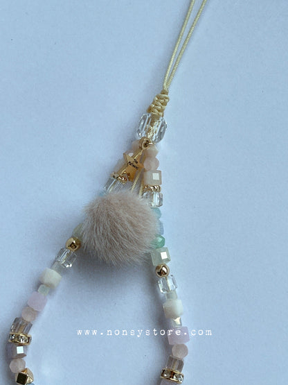 Blush Pearl & Soft Pom-Pom Furball Phone Charm