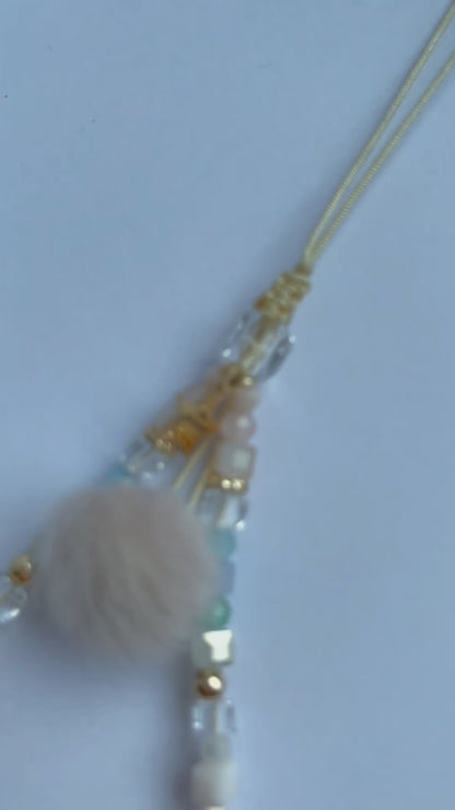 Blush Pearl & Soft Pom-Pom Furball Phone Charm