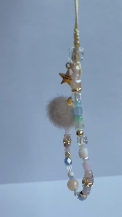 Blush Pearl & Soft Pom-Pom Furball Phone Charm